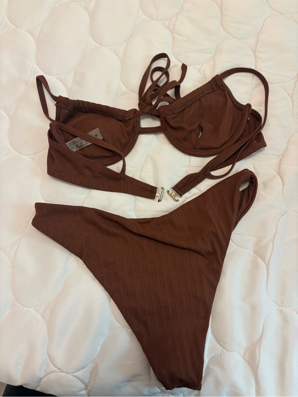 Shein Ribbed Chocolate Brown Bikini Set - Picture 2 of 4